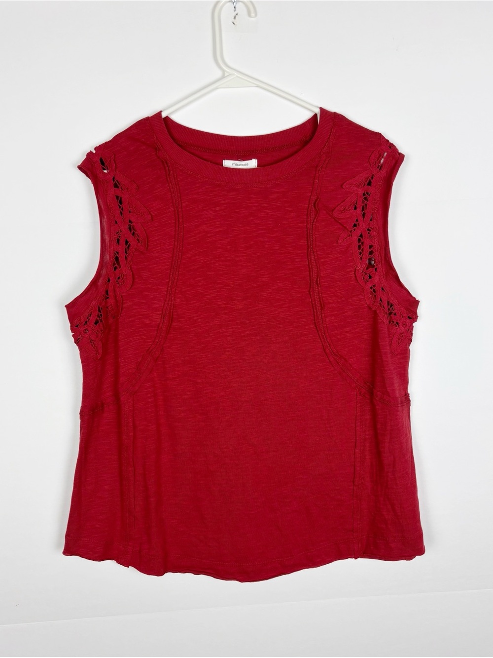 Maurices Crochet Trim Tank Top Brick Red Plus Size 0X